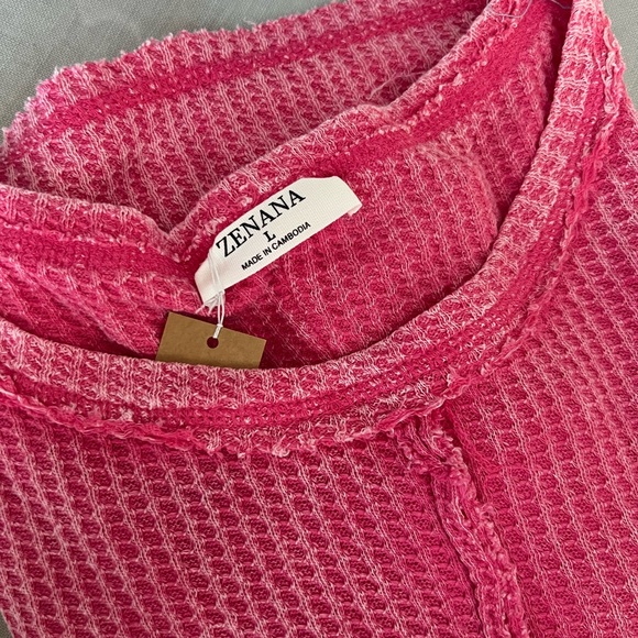 ❤️‍🔥❤️‍🔥Zenana Oversized Washed Waffle Long Sleeve Top Final - Picture 4 of 14